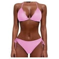 thumbnail image 1 of NMMUED String Bikini Two Piece Swimsuits for Women Bikini Bathing Suits Classic Triangle Swimsuits Tie Side Bottom Swimwear Solid Elegant Summer Beach Vacation Cruise Poolside Lounging Pink L, 1 of 4
