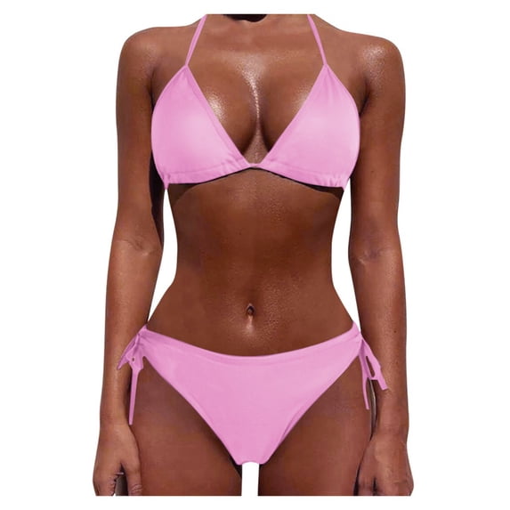 NMMUED String Bikini Two Piece Swimsuits for Women Bikini Bathing Suits Classic Triangle Swimsuits Tie Side Bottom Swimwear Solid Elegant Summer Beach Vacation Cruise Poolside Lounging Pink L