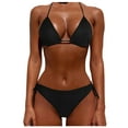 thumbnail image 1 of NMMUED String Bikini Women's Bikini Sets Two Piece Bathing Suits Classic Triangle Swimsuits Tie Side Bottom Swimwear Solid Chic Summer Beach Vacation Poolside Resort Wear Outfits Black L, 1 of 7