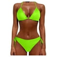 thumbnail image 1 of NMMUED String Bikini Women's Flattering Bikini Sets Two Piece Bathing Suits Classic Triangle Swimsuits Tie Side Bottom Swimwear Solid Elegant Summer Vacation Poolside Beach Wear Outfits Green L, 1 of 5