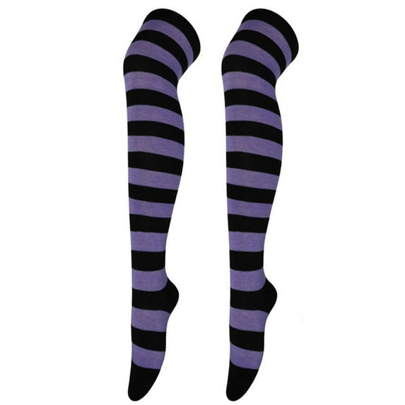 NMMUED Striped Socks, Halloween Apparel, Striped Knee High Socks, Thigh High Socks for Women, Tube Socks, Long Striped Socks, Cute Halloween Gifts, Purple One Size