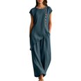 thumbnail image 1 of NMMUED Summer 2 Piece Sets for Women Side Button Shirts Wide Leg Pants Outfits Resort Wear Lounge Matching Suits Navy XXL, 1 of 6