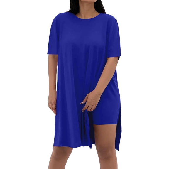 NMMUED Summer Sets Women 2 Piece Outfits Lounge Sets for Women 2 Piece Sets for Women Summer Track Suits for Women Set Oversized Shirt and Biker Short Set, Blue XL