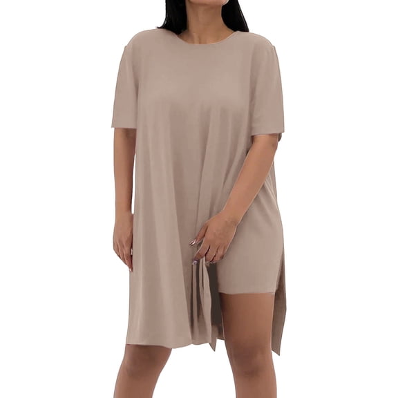 NMMUED Summer Sets Women 2 Piece Outfits Lounge Sets for Women 2 Piece Sets for Women Summer Track Suits for Women Set Oversized Shirt and Biker Short Set, Khaki XXL