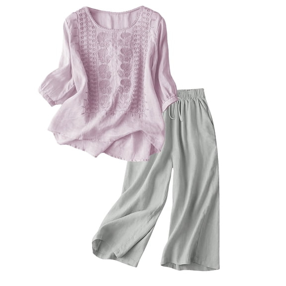 NMMUED Summer Sets for Women Linen Two Piece Set Women Womens Loungewear Set Pants Sets Women 2 Piece Outfits Pj Sets for Woman, Light Violet XXXL