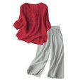 thumbnail image 1 of NMMUED Summer Sets for Women Linen Two Piece Set Women Womens Loungewear Set Pants Sets Women 2 Piece Outfits Pj Sets for Woman, Red XXXL, 1 of 9