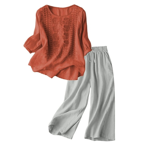 NMMUED Summer Sets for Women Linen Two Piece Set Women Womens Loungewear Set Pants Sets Women 2 Piece Outfits Pj Sets for Woman, Watermelon Red XXXL