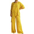 thumbnail image 1 of NMMUED Summer Women’s Cotton Linen 2 Piece Lounge Set Casual Outfits Asymmetrical Draped Top Wide Leg Pants with Pockets Relaxed Fit Lightweight Matching Loungewear Linen 2 Piece Set for Women, 1 of 5