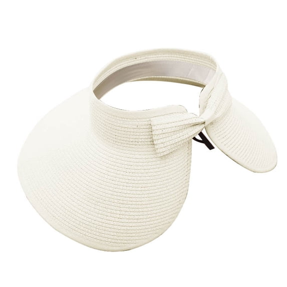 NMMUED Sun Visor Hats for Women Straw Wide Brim Ponytail Beach Hat Packable Foldable Uv Protection Travel Hats Beige One Size