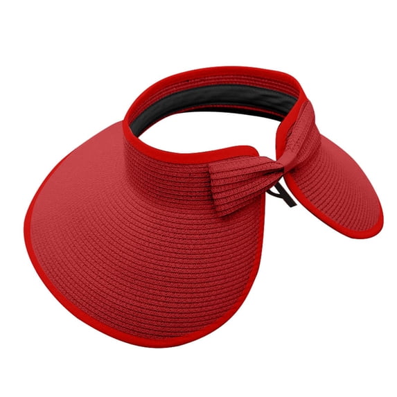 NMMUED Sun Visor Hats for Women Straw Wide Brim Ponytail Beach Hat Packable Foldable Uv Protection Travel Hats Red One Size