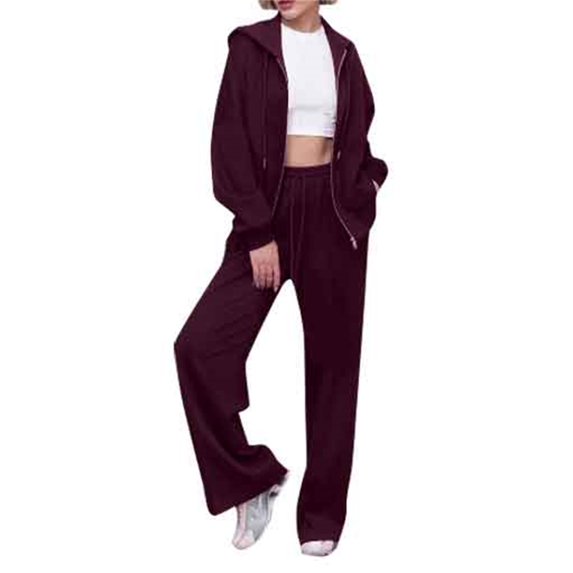 NMMUED Sweat Set Sweatsuits Women 2 Piece Outfit Hoodie Set Two Piece Sets for Women Fall Track Suits for Women Set, Wine XL