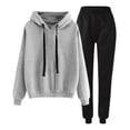 thumbnail image 1 of NMMUED Sweat Set Sweatsuits Women 2 Piece Outfit Hoodie Set Two Piece Sets for Women Fall Women's Athletic Clothing Sets, Gray XXL, 1 of 6
