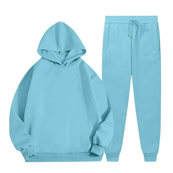NMMUED Sweat Set Workout Sets for Women Hoodie Set Two Piece Sets for Women Fall Women's Athletic Clothing Sets, Light Blue XL