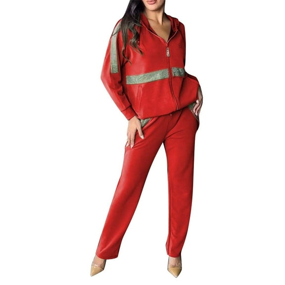 NMMUED Sweat Set for Women Sweat Suit Hoodie and Sweatpants Set for Women 2 Piece Sets for Women Fall Tracksuit for Women, Red L