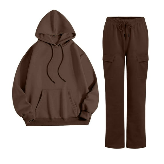 NMMUED Sweat Set for Women Tracksuit for Women Hoodie and Sweatpants Set for Women Fall Outfits Jogger Sets for Women 2 Piece, Brown L