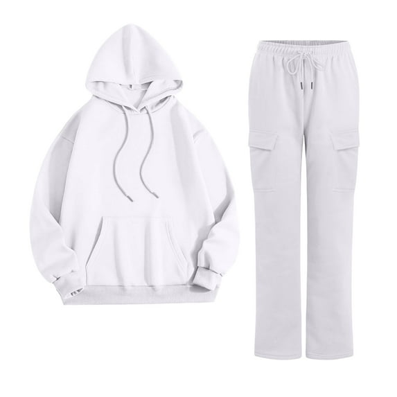 NMMUED Sweat Set for Women Tracksuit for Women Hoodie and Sweatpants Set for Women Fall Outfits Jogger Sets for Women 2 Piece, White M