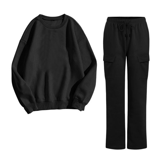 NMMUED Sweat Suit Women Womens Sweat Set Womens Workout Sets Fall Clothes for Women Tracksuit for Women, Black M