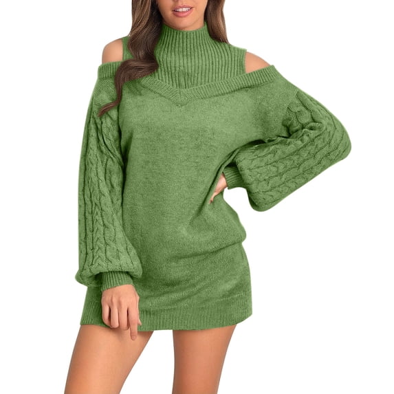 NMMUED Sweater Dress Women Mini Sweater Dress Long Sleeve Sweater Dress Turtle Neck Sweater Dress Winter Dresses for Women Womens Sweaters Dressy Casual Mock Neck Sweater Dress Green XL