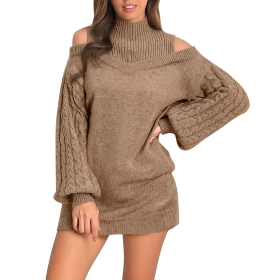 NMMUED Sweater Dress Women Mock Neck Sweater Dress Winter Dresses for Women Long Sleeve Sweater Dress Knit Sweater Dress Turtleneck Sweater Dress Womens Sweaters Dressy Casual Coffee XL
