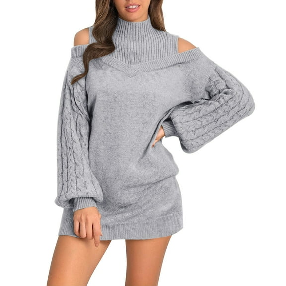 NMMUED Sweater Dresses for Women Turtle Neck Sweater Dress Long Sleeve Sweater Dress Knit Sweater Dress Mini Sweater Dress Turtleneck Sweater Dress Womens Sweaters Dressy Casual Gray S