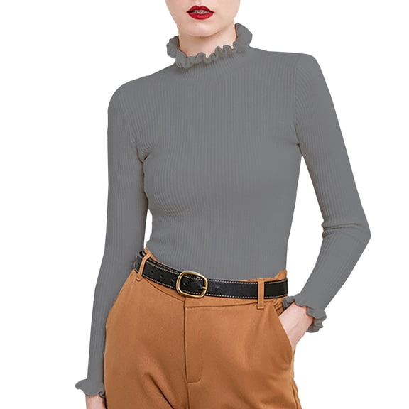 NMMUED Sweaters for Women Fitted Sweaters for Women Mock Neck Sweater Women Knit Sweater for Women Pullover Sweaters for Women, Gray XXL