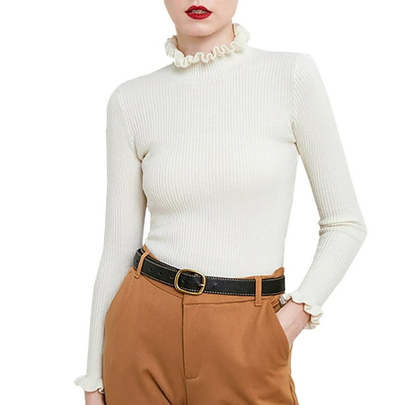 NMMUED Sweaters for Women Fitted Sweaters for Women Mock Neck Sweater Women Knit Sweater for Women Pullover Sweaters for Women, White XL