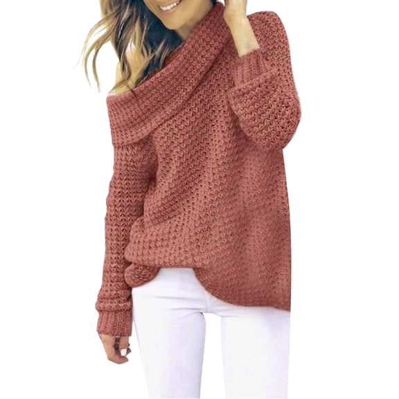 NMMUED Sweaters for Women Off the Shoulder Sweater Cable Knit Sweater Women Pullover Sweaters for Women Crochet Sweaters for Women, Coffee M