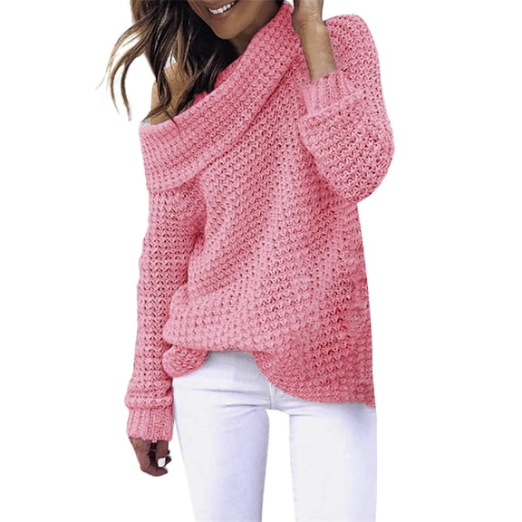 NMMUED Sweaters for Women Off the Shoulder Sweater Cable Knit Sweater Women Pullover Sweaters for Women Crochet Sweaters for Women, Pink M