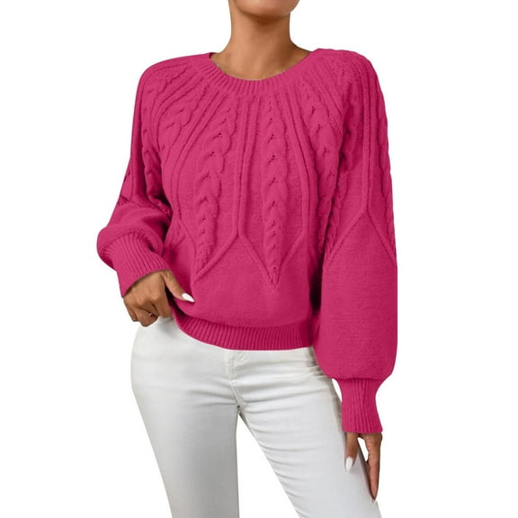 NMMUED Sweaters for Women Pullover Sweaters for Women Knit Sweater for Women Cable Knit Sweater Women, Hot Pink M