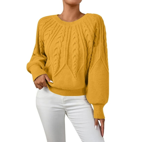 NMMUED Sweaters for Women Pullover Sweaters for Women Knit Sweater for Women Cable Knit Sweater Women, Yellow M