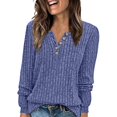 thumbnail image 1 of NMMUED Sweaters for Women Pullover Sweaters for Women Ribbed Tops for Women Henley Shirts for Women, Blue L, 1 of 3
