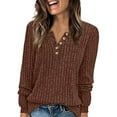 thumbnail image 1 of NMMUED Sweaters for Women Pullover Sweaters for Women Ribbed Tops for Women Henley Shirts for Women, Coffee L, 1 of 3