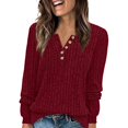 thumbnail image 1 of NMMUED Sweaters for Women Pullover Sweaters for Women Ribbed Tops for Women Henley Shirts for Women, Red S, 1 of 3