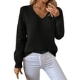 thumbnail image 1 of NMMUED Sweaters for Women Pullover Sweaters for Women V Neck Sweaters for Women Knit Sweater for Women, Black M, 1 of 9