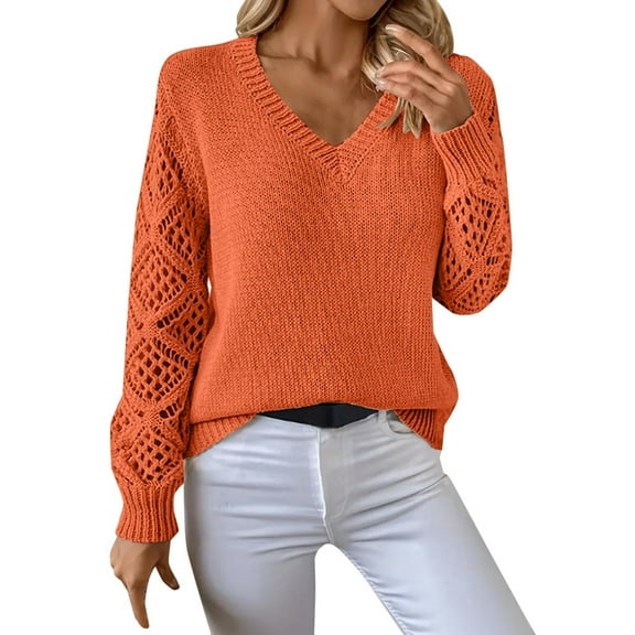 NMMUED Sweaters for Women Pullover Sweaters for Women V Neck Sweaters for Women Knit Sweater for Women, Orange S