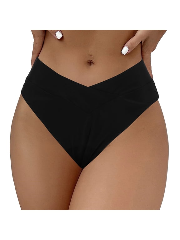 Swimsuit Bottoms for Women V-cut Bikini Bottoms High Leg Bathing Suit Bottoms Cheeky Solid Swimwear Chic Summer Vacation Tropical Cruise Beachwear Black M