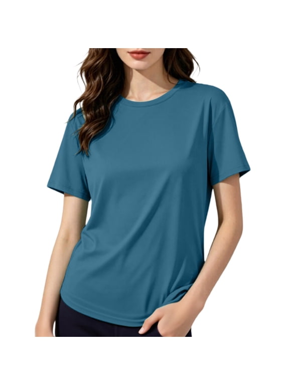 T Shirts for Women Athletic Workout Tops Mesh Cooling Ice Silk Short Sleeve Crew Neck Quick Dry Moisture Wicking Sports Gym Running Activewear Basic Tees Apparel H L