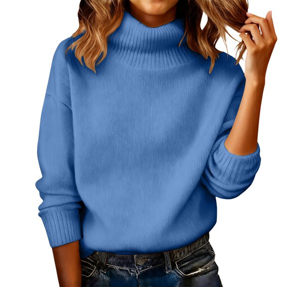 NMMUED Turtleneck Sweater Winter Sweaters for Women Knits Clothing Knitted Sweater Knit Sweater for Women Long Sleeve Sweaters for Women Knit Top Blue M