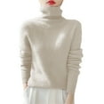 thumbnail image 1 of NMMUED Turtleneck Sweater Women Pullover Sweaters for Women Knit Sweater for Women Fitted Sweaters for Women, Beige L, 1 of 7