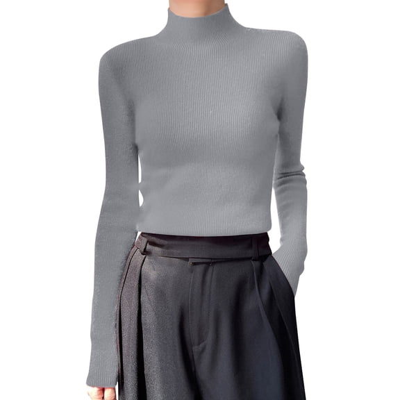 NMMUED Turtleneck Sweater Women Pullover Sweaters for Women Knit Sweater for Women Fitted Sweaters for Women, Gray S