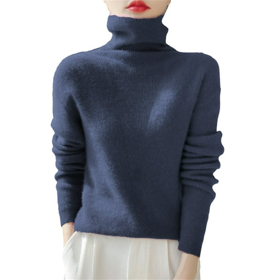 NMMUED Turtleneck Sweater Women Pullover Sweaters for Women Knit Sweater for Women Fitted Sweaters for Women, Navy XXL