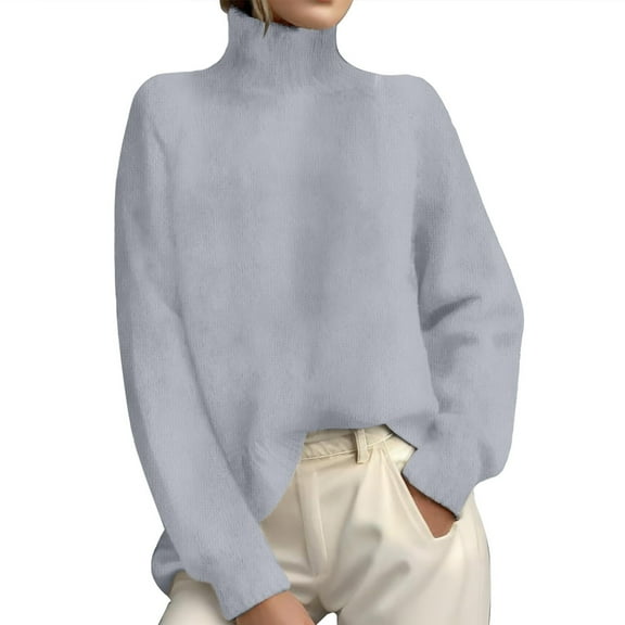 NMMUED Turtleneck Sweater Women Pullover Sweaters for Women Knit Sweater for Women Loose Sweaters for Women, Gray L