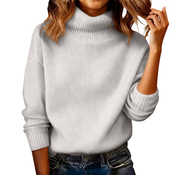 NMMUED Turtleneck Sweaters for Women Knit Top Winter Sweaters for Women Pullover Sweaters for Women Womens Long Sleeve Tops Mock Neck Sweater Turtle Necks Tops for Women White M