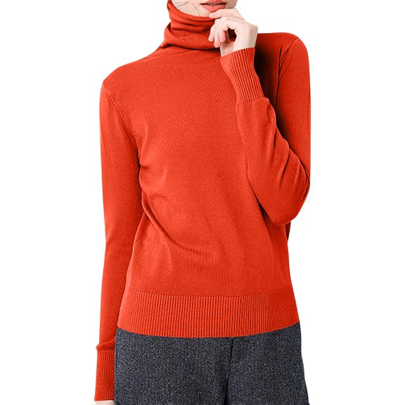 NMMUED Turtleneck Sweaters for Women Thermal Underwear for Women Basic Sweaters for Women Fitted Sweaters for Women Winter Sweaters for Women Womens Tops Casual Watermelon Red S