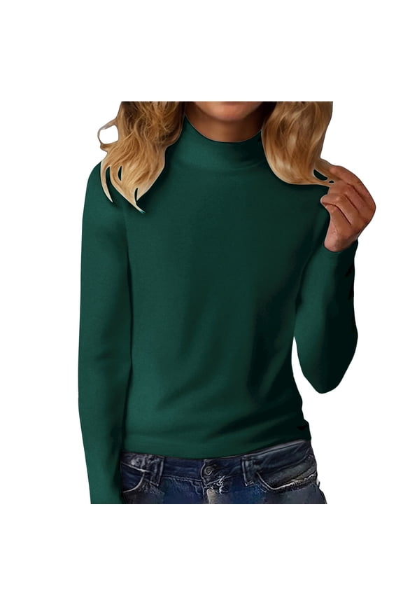 Turtlenecks Women Long Sleeve Pullover Baselayer Undershirts Tops Turtle Neck Mock Shirts Dark Green XXL