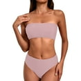 thumbnail image 1 of NMMUED Two Piece Bathing Suits for Women Bandeau Bikini Set Strapless Swimsuit High Waisted Swimwear Solid Tube Top Summer Beach Vacation Resort Wear Beach Outfits Pink XL, 1 of 2