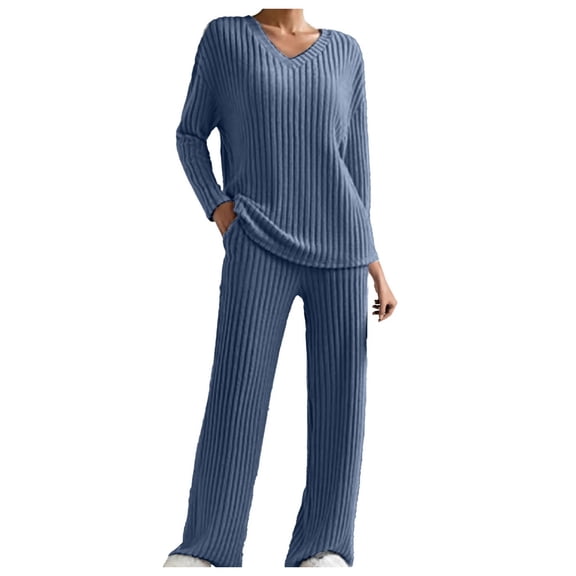 NMMUED Two Piece Sets for Women Fall Pants Sets Women 2 Piece Outfits Long Sleeve Two Piece Sets for Women Loungewear Sets Woman Soft Pajama Set for Women, Navy XS