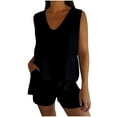 thumbnail image 1 of NMMUED Two Piece Sets for Women Short Sets for Women Linen Sets for Women 2 Piece Tank Top and Shorts Set Women Lounge Sets for Women, Black M, 1 of 7