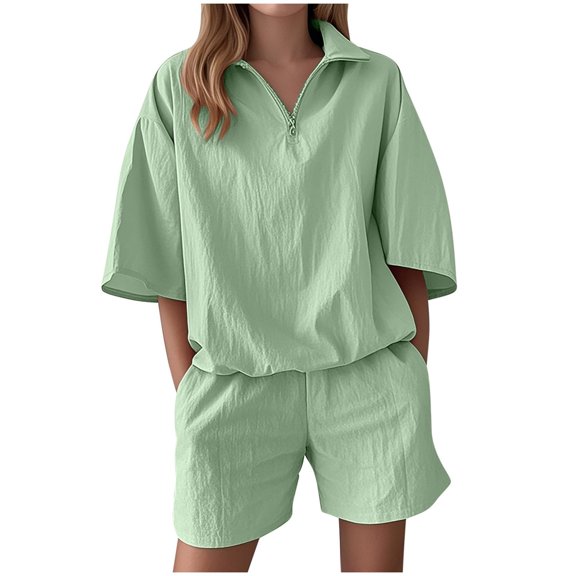 NMMUED Two Piece Sets for Women Summer Short Sets for Women Sweat Suit Track Suits for Women Set Athleisure Sets Women, Mint Green M