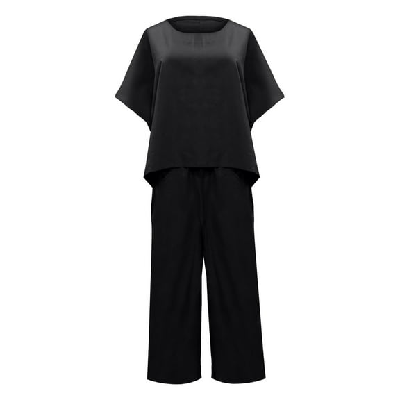NMMUED Two Piece Sets for Women Summer Womens Linen Set Womens Lounge Set 2 Piece Pants Set for Women Womens Loungewear Set, Black XL